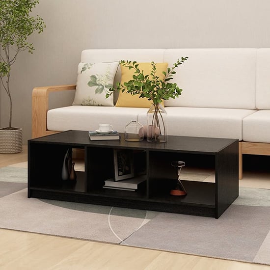 Read more about Cason solid pinewood coffee table with 2 shelves in black