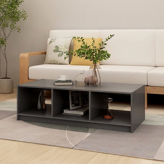 Photo of Cason solid pinewood coffee table with 2 shelves in grey