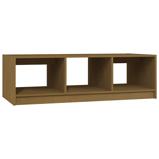 Cason Solid Pinewood Coffee Table With 2 Shelves In Honey Brown