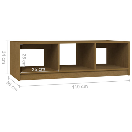 Cason Solid Pinewood Coffee Table With 2 Shelves In Honey Brown