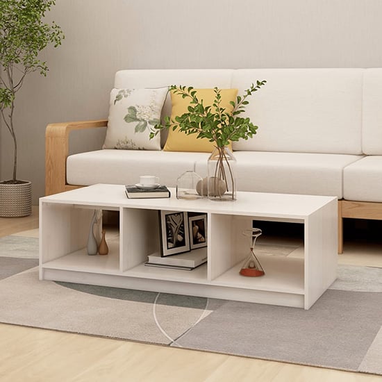 Photo of Cason solid pinewood coffee table with 2 shelves in white