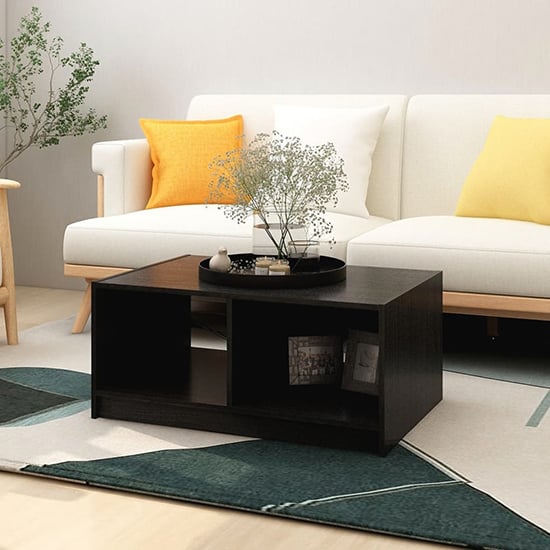 Product photograph of Cason Solid Pinewood Coffee Table With Shelf In Black from Furniture in Fashion