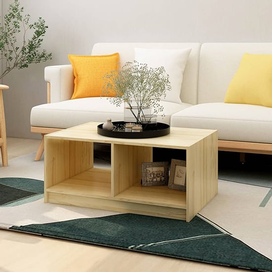 Photo of Cason solid pinewood coffee table with shelf in natural
