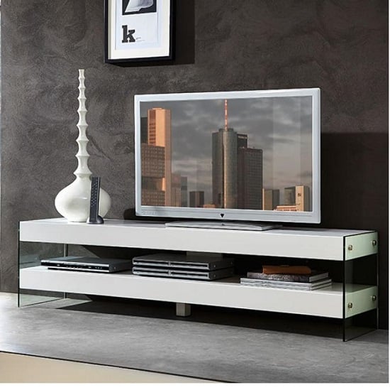 caspa tv unit gloss glass white - How To Stylishly Contrast White Glass TV Stands With Other Shades And Furniture