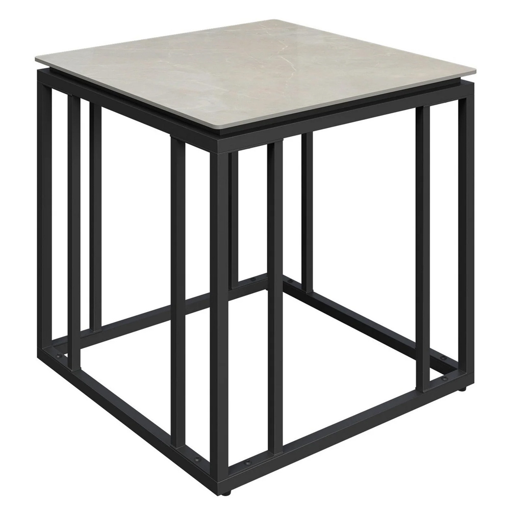 Casper Ceramic Side Table With Gunmetal Grey Frame In Grey