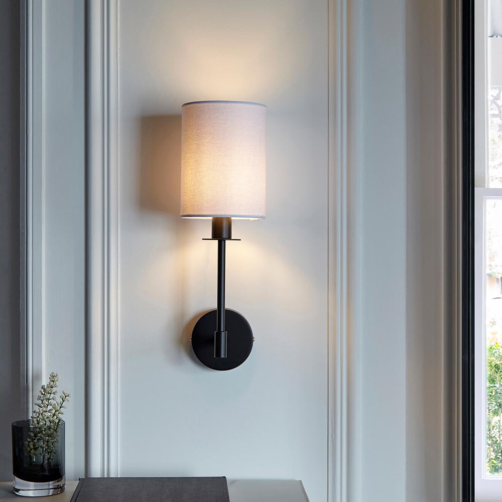 Casper Fabric Cylinder Shade Wall Light In Matt Black
