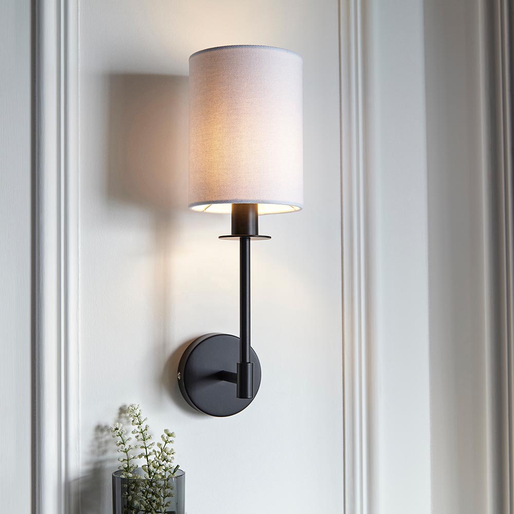 Casper Fabric Cylinder Shade Wall Light In Matt Black
