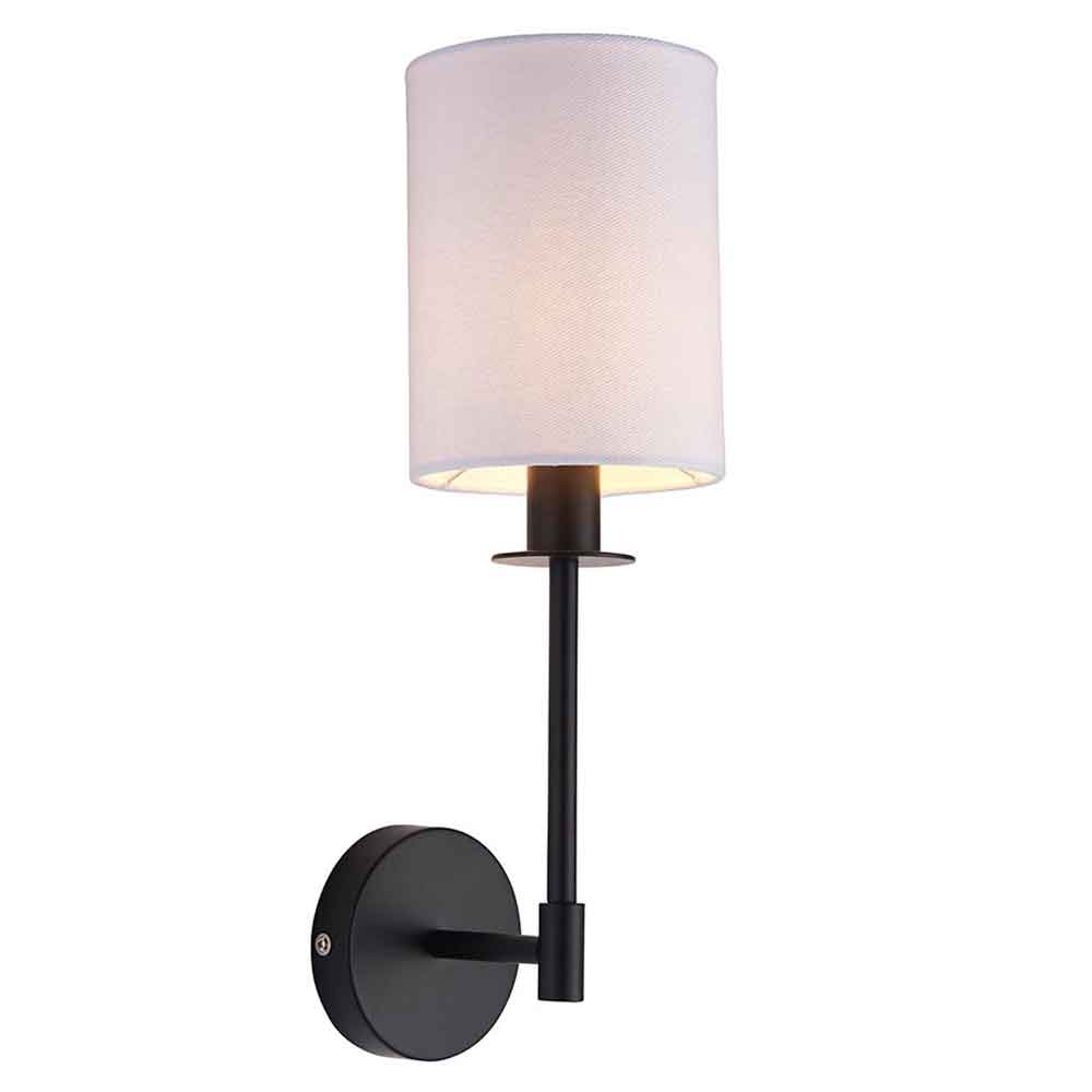 Casper Fabric Cylinder Shade Wall Light In Matt Black
