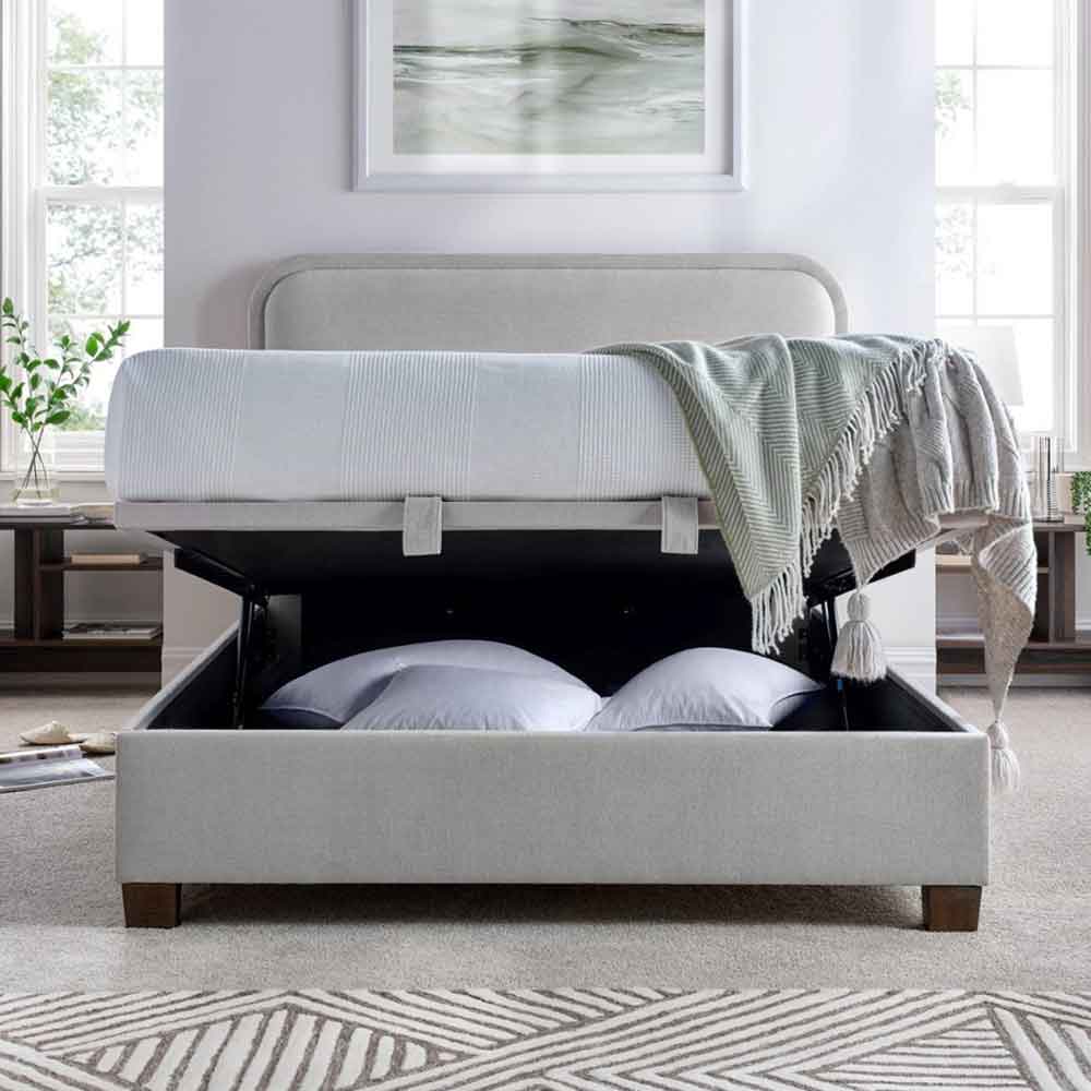 Casper Fabric Ottoman Storage Super King Size Bed In Maskat Clay