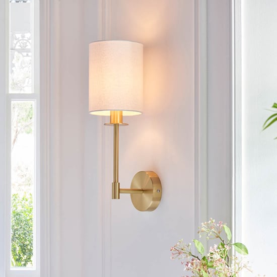Read more about Casper modern cylinder shade wall light in satin brass