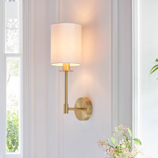 Photo of Casper modern cylinder shade wall light in satin brass