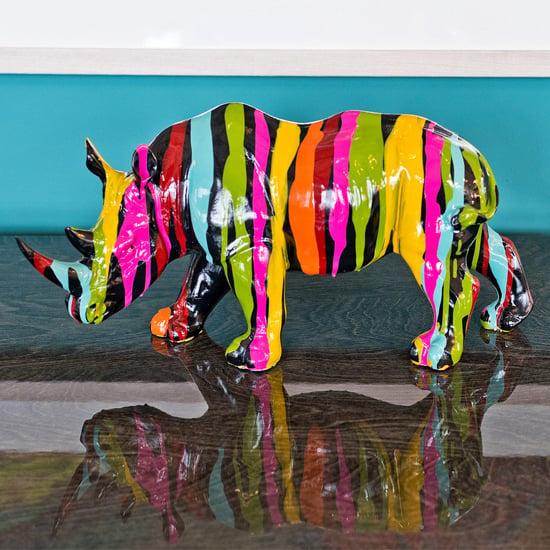 Casper Rhino Statuette Sculpture In Black And Multicolored