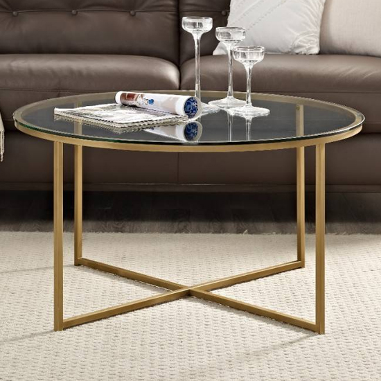 Casper Round Clear Glass Coffee Table With Gold Metal Frame Furniture