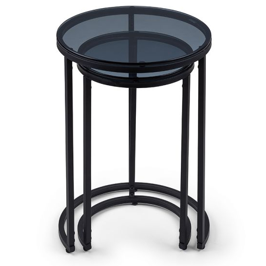 Casper Round Smoked Glass Nest Of 2 Tables With Black Frame
