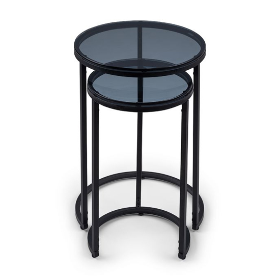 Casper Round Smoked Glass Nest Of 2 Tables With Black Frame