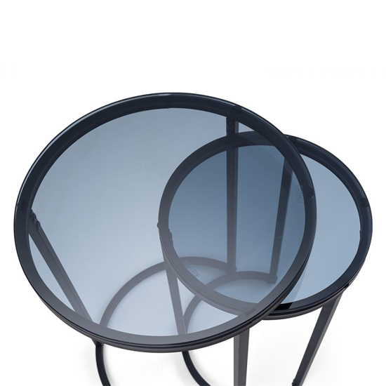 Casper Round Smoked Glass Nest Of 2 Tables With Black Frame