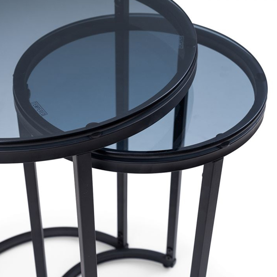 Casper Round Smoked Glass Nest Of 2 Tables With Black Frame