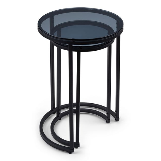 Casper Round Smoked Glass Nest Of 2 Tables With Black Frame