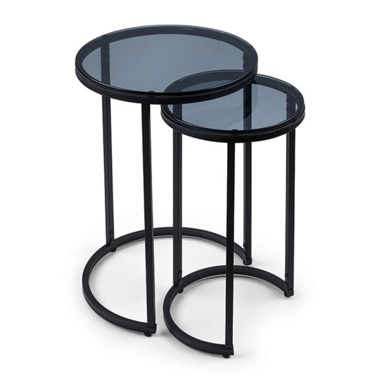 Casper Round Smoked Glass Nest Of 2 Tables With Black Frame