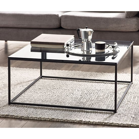 Product photograph of Casper Smoked Glass Coffee Table With Black Metal Frame from Furniture in Fashion