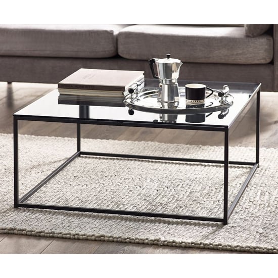 Product photograph of Casper Smoked Glass Coffee Table Square With Black Frame from Furniture in Fashion
