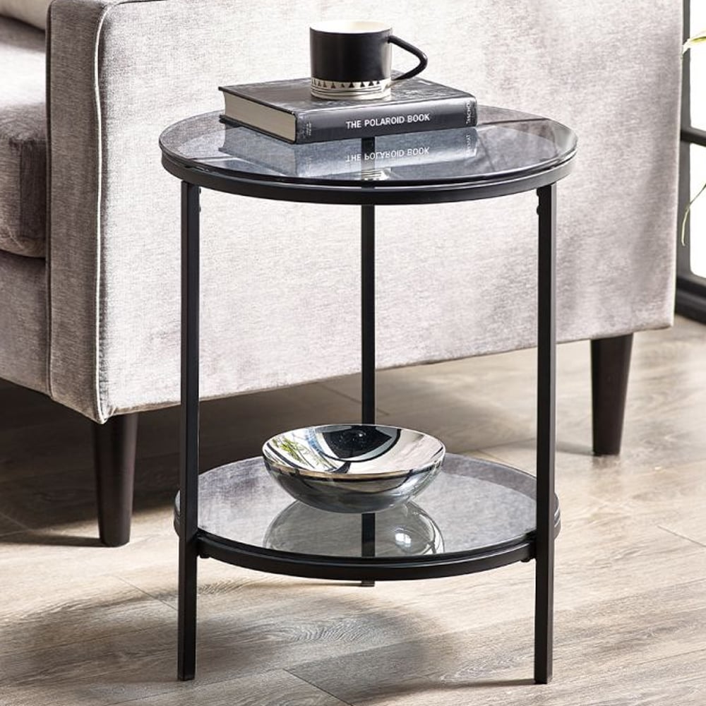 Read more about Casper smoked glass lamp table round with black frame
