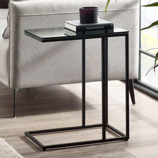 Product photograph of Casper Smoked Glass Side Table With Black Metal Frame from Furniture in Fashion