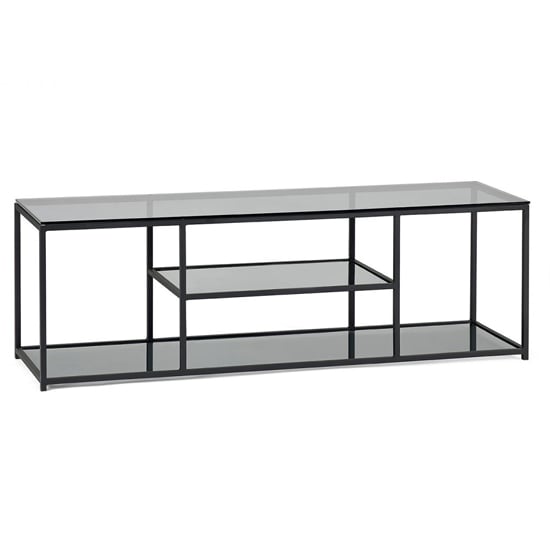Casper Smoked Glass TV Stand With Black Metal Frame