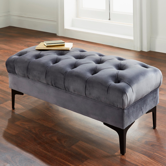 Photo of Casper velvet button hallway seating bench in grey