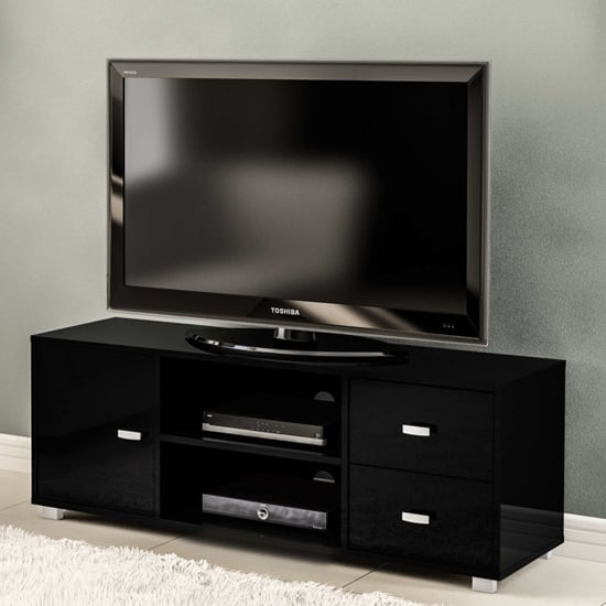 Read more about Casper wooden tv stand with 1 door 2 drawers in black