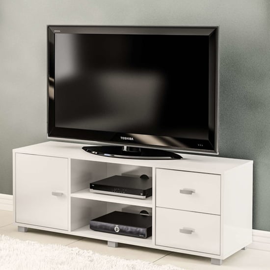 Read more about Casper wooden tv stand with 1 door 2 drawers in white