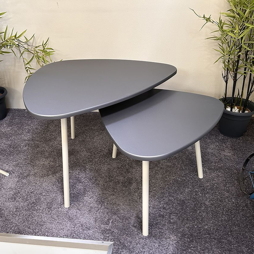 Caspian Anthracite Wooden Top Set of 2 Side Tables with Cashmere Tubular Steel Legs