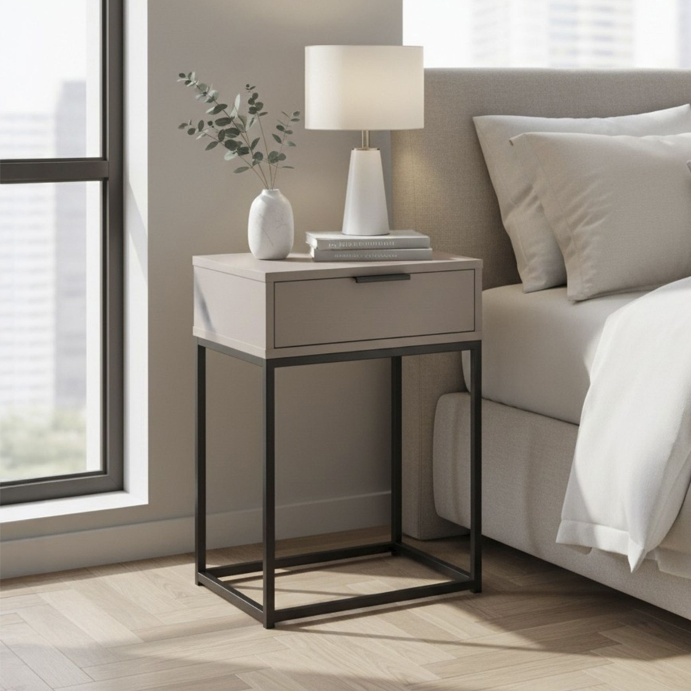 Caspian Metal Side Table with 1 Drawer in Cashmere Brown and Black