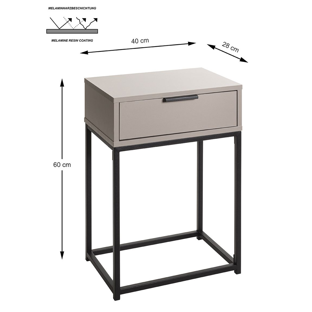 Caspian Metal Side Table with 1 Drawer in Cashmere Brown and Black
