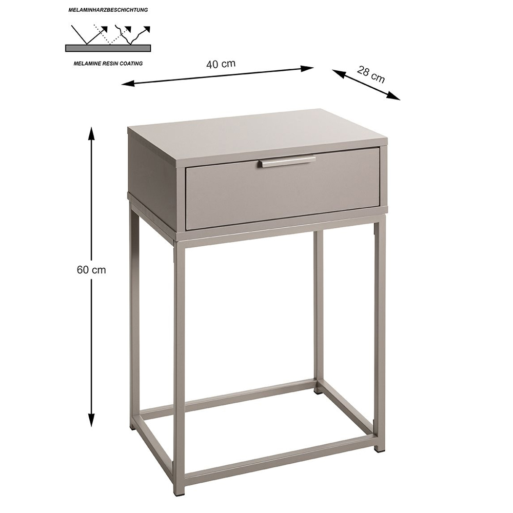 Caspian Metal Side Table with 1 Drawer in Cashmere Brown