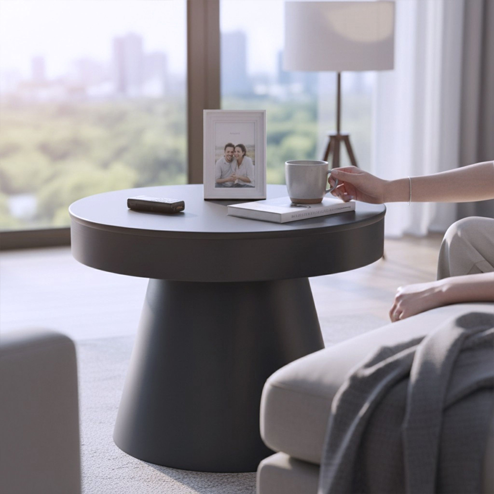 Caspian Round Metal Side table in Graphite