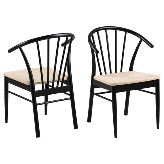 Product photograph of Cassan Matt Black Wooden Dining Chairs In Pair from Furniture in Fashion