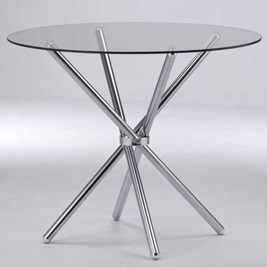 Photo of Cassia round clear glass dining table with chrome legs