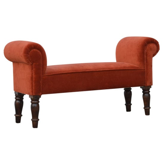 Photo of Cassia velvet hallway seating bench in brick red