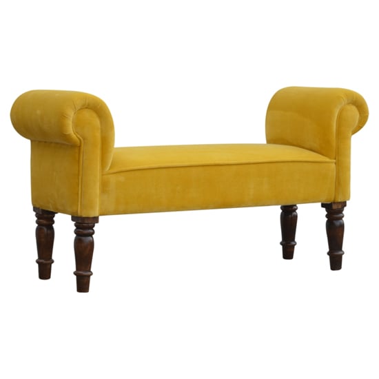 Product photograph of Cassia Velvet Hallway Seating Bench In Mustard from Furniture in Fashion