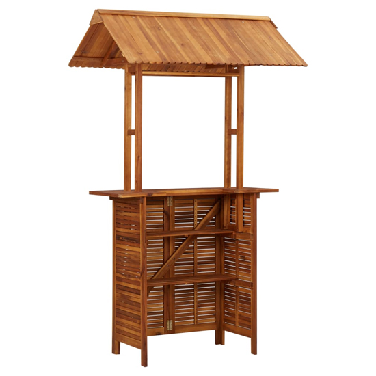 Cassidy Outdoor Wooden Bar Table With Rooftop In Brown