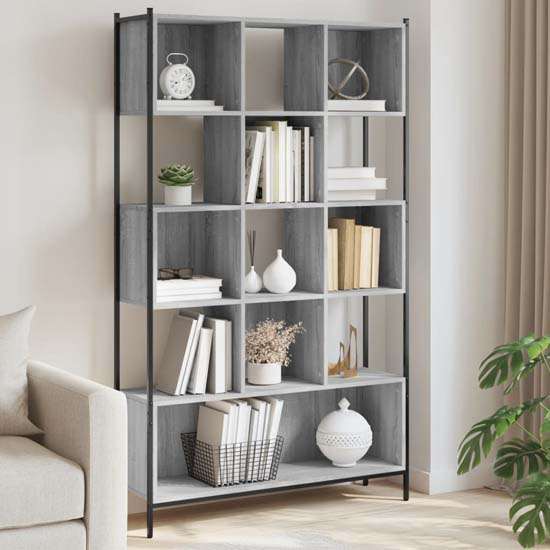 Cassis Wooden Bookcase With 7 Shelves In Grey Sonoma Oak