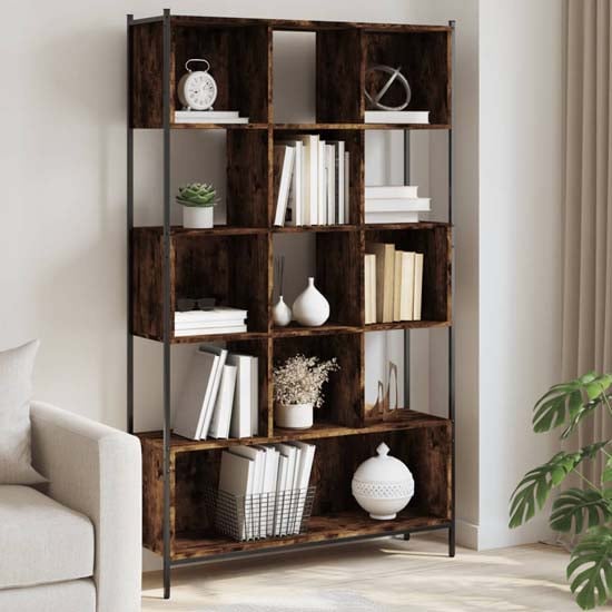 Cassis Wooden Bookcase With 7 Shelves In Smoked Oak