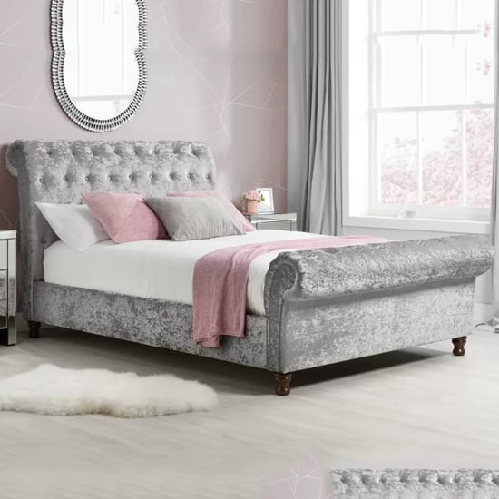 Read more about Castella fabric double bed in steel crushed velvet
