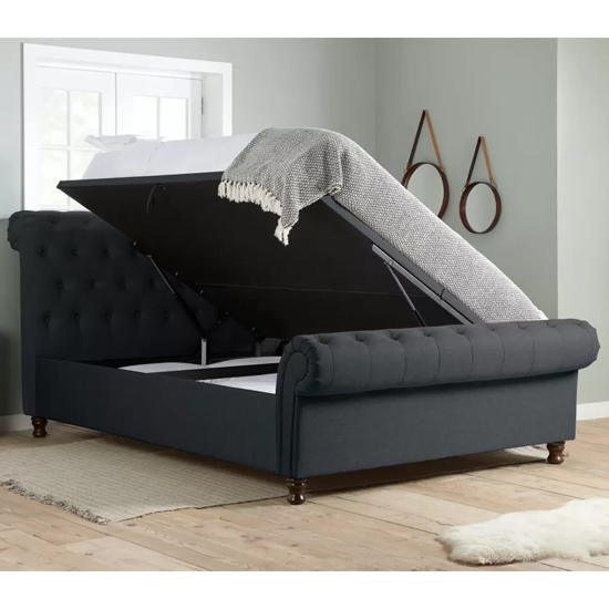 Castella Fabric Ottoman King Size Bed In Charcoal Furniture in Fashion