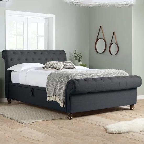 Castella Fabric Ottoman King Size Bed In Charcoal
