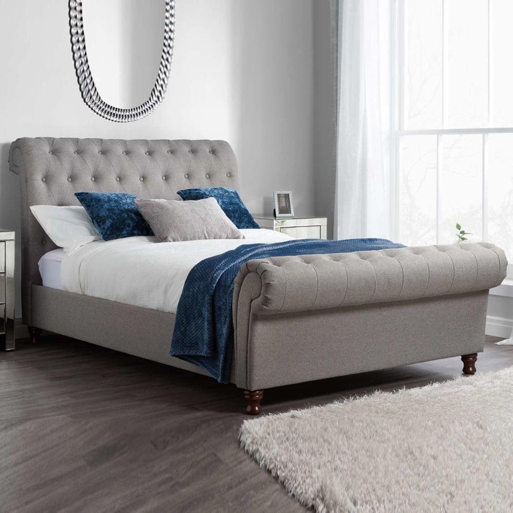 Castella Fabric Super King Size Bed In Grey
