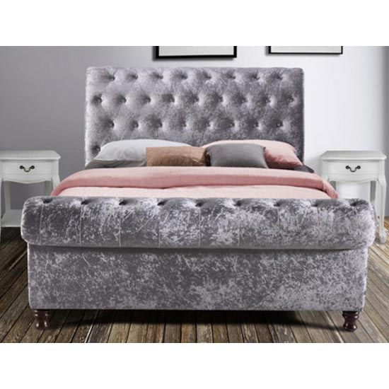 Castello Fabric King Size Bed In Steel Crushed Velvet_2