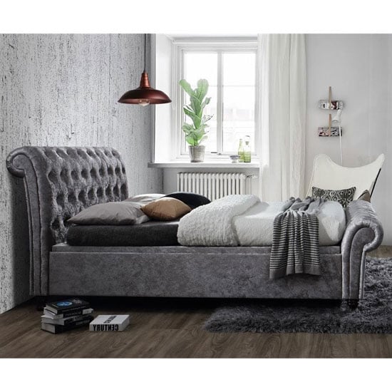 Read more about Castello side ottoman double bed in steel crushed velvet