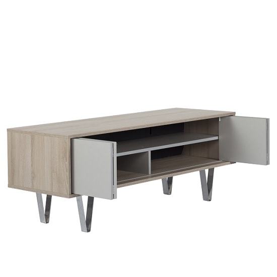 Castera Wooden TV Stand Rectangular In Oak With Chrome ...